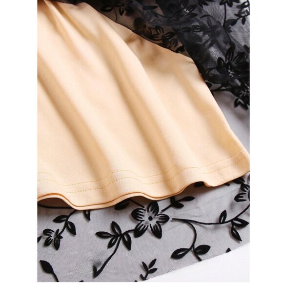 Floral Flocking Tulle Long A-Line Skirt - Picture 6 of 12